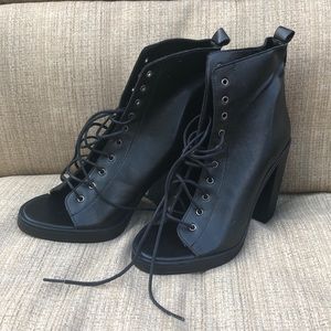 Zara Trafaluc Lace Up Peep Toe Combat Heels